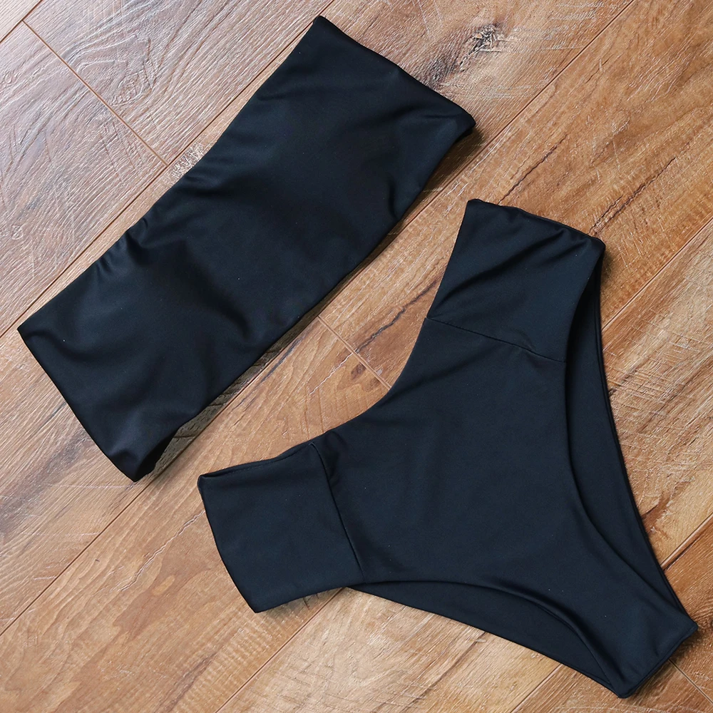 High Waist Bikini Set 2018 Bandeau Swimsuit Strapless Swimwear Women Solid Bikinis Push Up Women's Swimming Suit Bathing Suit