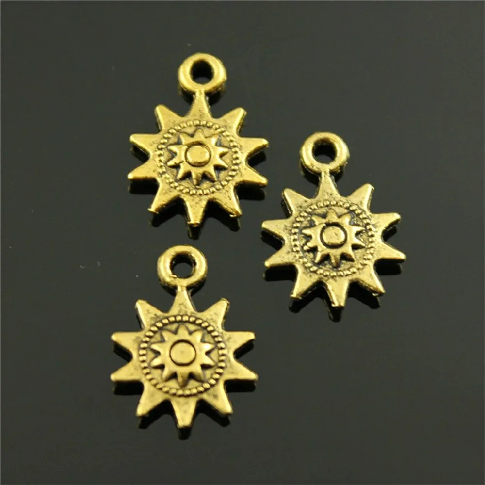 15pcs Antique Bronze, Antique Silver, Antique Gold Small Sun Pendant Charms For Jewelry Making