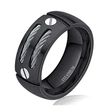 1 unid 8mm plata/negro cables de acero inoxidable titanium engagement wedding band anillo de los hombres joyería anéis bague masculino homme argent