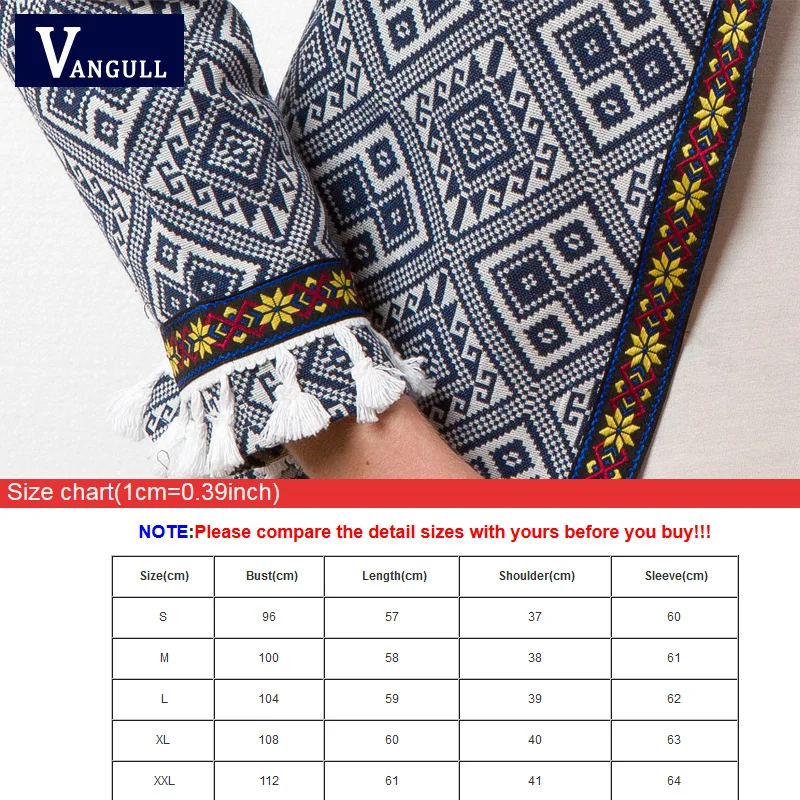 Vangull Tribal Embroidered Jacket Blue Vintage Fringe Tape Trim Women Autumn Coat 2018 Spring Long Sleeve Tassel Boho Jacket