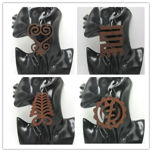 

8cm Big Size Adinkra Symbol Wood Earrings can mixed 4 designs