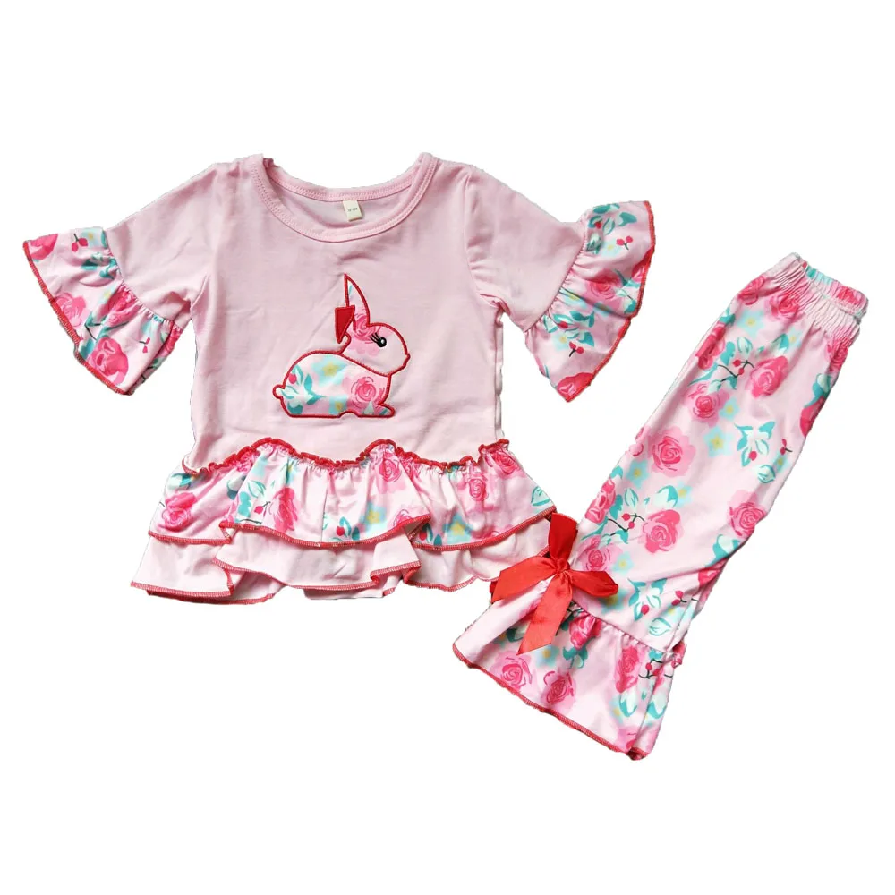 

New girl in half sleeve suit embroidery cute rabbit trousers with cute bow