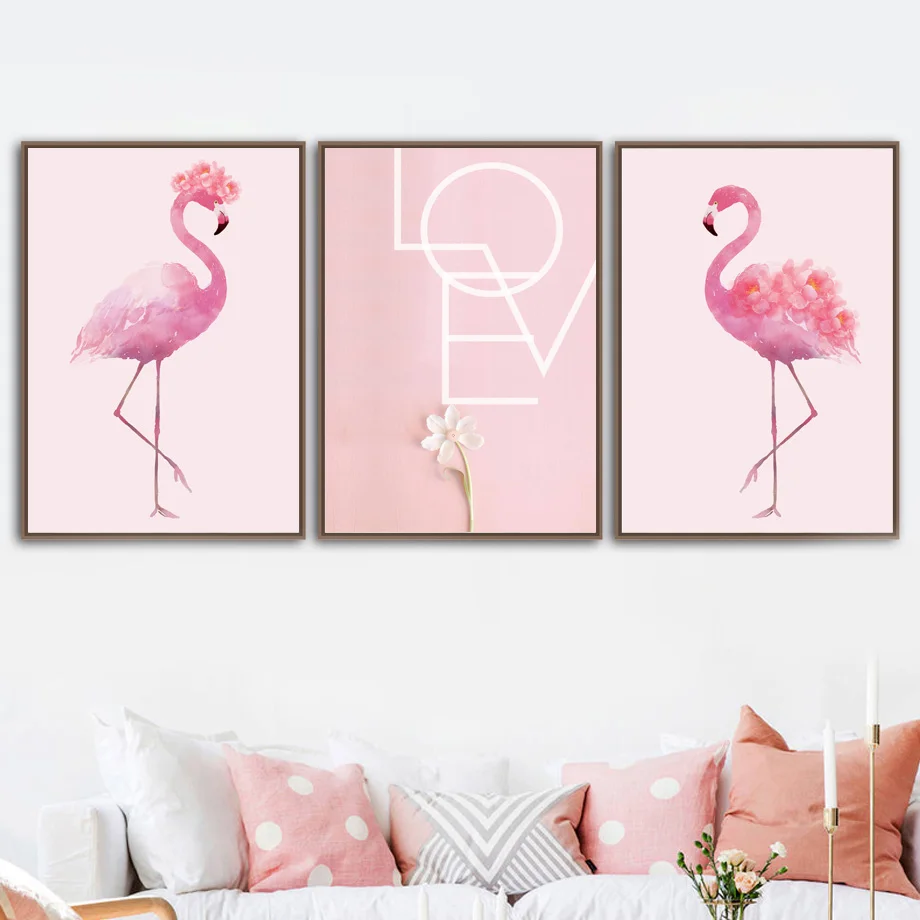 

Watercolor Flamingo Flower Quotes Wall Art Canvas Painting Nordic Posters And Prints Wall Pictures For Living Room Bedroom Decor