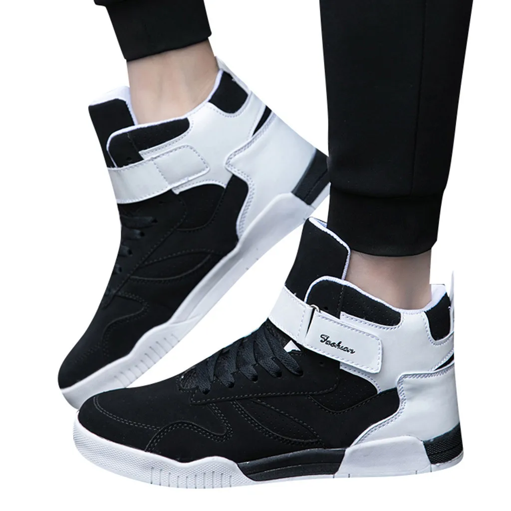 Черные и белые мужские кроссовки на платформе с высоким берцем, повседневная спортивная обувь на шнуровке, Студенческая трендовая обувь для бега для мужчин