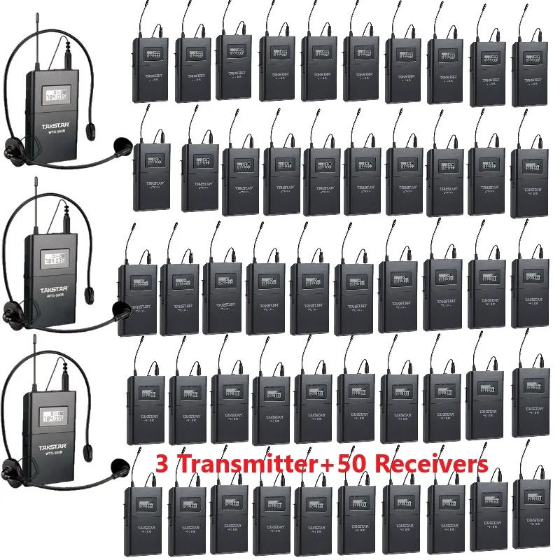 Беспроводная система гида Takstar WTG500 UHF синхронизация аудиовещание 3 передатчика + 50