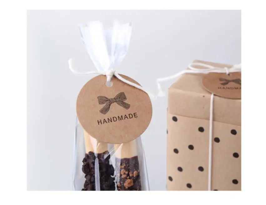 

100pcs/lot Handmade Label DIY Hand Made Favour Guest Label Cake Baking Sealing Hang Tag Kraft Card Board Paper Gift Label