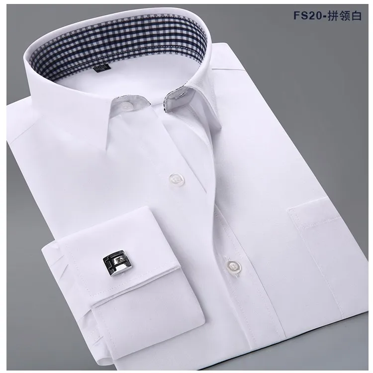 Qisha новые французские манжеты мужские рубашки с длинным рукавом Social fomale Одежда Твердые/Полосатые высокое качество Slim fit FSxx