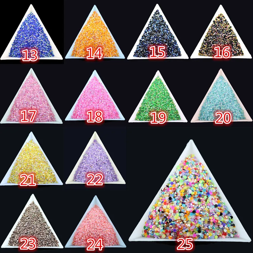 

DIY,1000pcs/bag,3D Nail Art Tips,SS6,2mm,13 style color jelly ab resin crystal flat back rhinestone not hotfix nails use glue #2