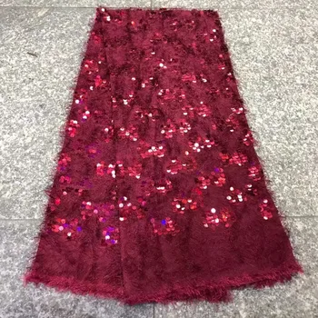 

Latest French Lace Fabric 2018 High Quality Red Wedding African Lace Fabric With Sequins Velvet Lace Fabric For Nigerian Lace