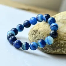 Натуральный Синий Агат бусы браслеты, натуральные камни браслет на эластичной леске мужские ювелирные изделия женский браслет Прямая