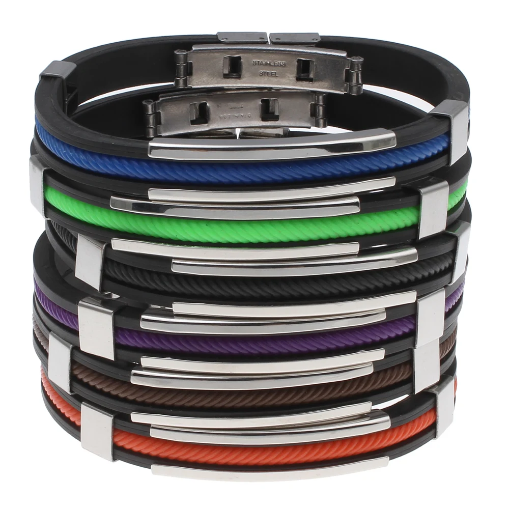 Punk Fashion Male Stainless Steel Silicone Bracelets Men Silver Link
