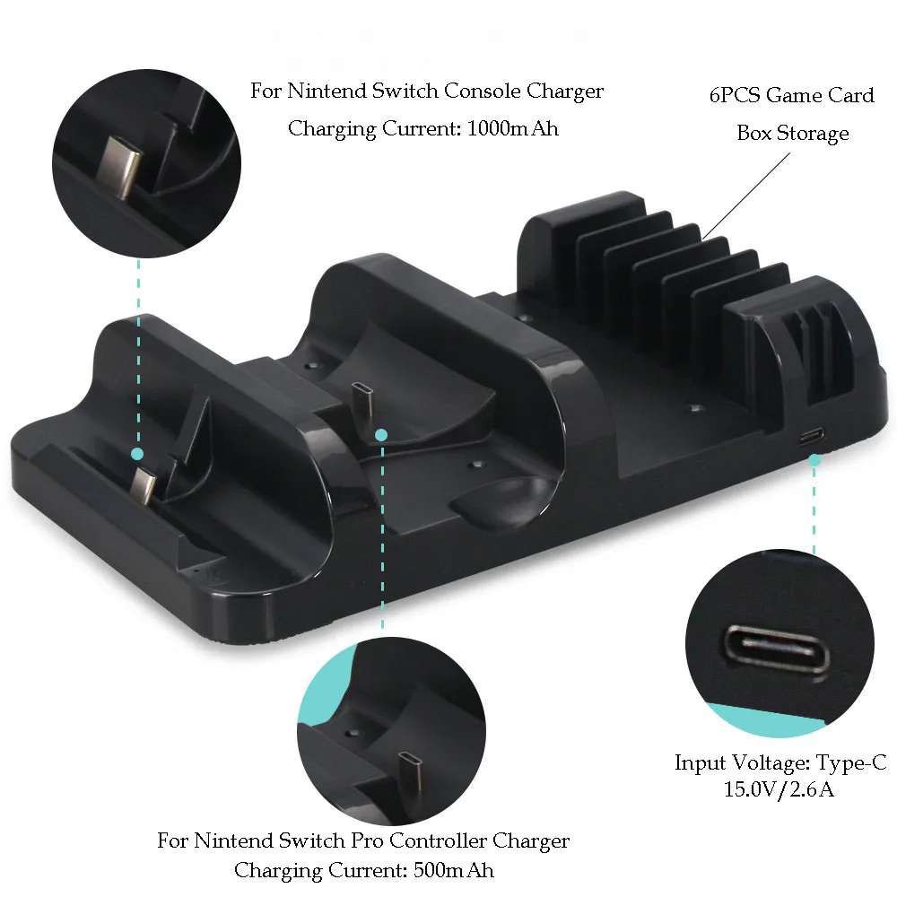 Многофункциональная зарядная док-станция для консольный переключатель Nintendo& Pro контроллер зарядное устройство Joy Con Подставка для хранения игровых карт
