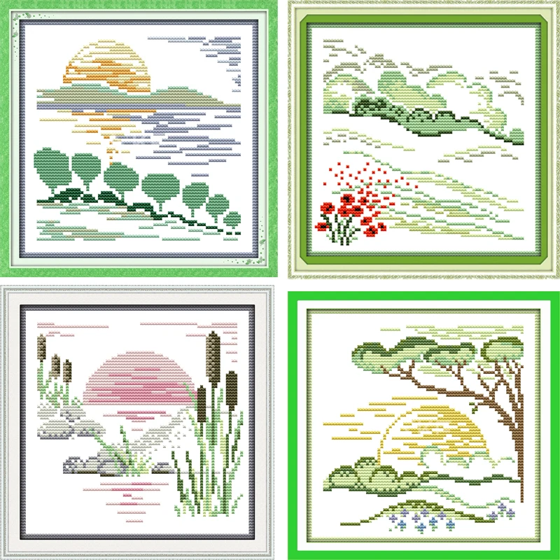 

Joy Sunday The four seasons' scenery series Canvas DMC Counted Chinese Cross Stitch Kits printed Cross-stitch set Embroidery