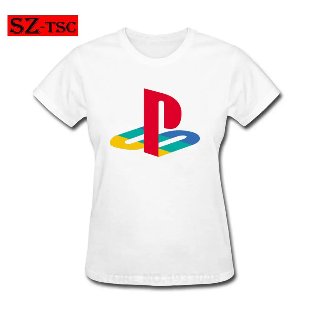 

2019 Summer Women T Shirt PS playstation logo T-Shirt Basic Short Sleeves Tee Shirt Female 100% Cotton Awesome Printed Tshirt