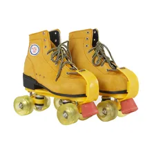 Ruedas de Patines de Cuero Genuino Amarillo Con Iluminación Led Doble Línea Patines Adultos Zapatos de Patinaje sobre ruedas 4 Ruedas de Dos líneas