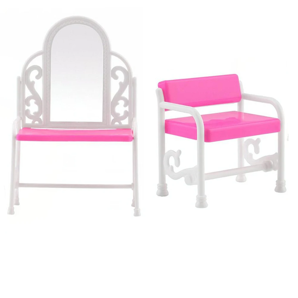 

NK One Set Kid's Play Toys Plastic Dresser & Chair Set Dollhouse Furniture Doll Accessories For Barbie Dolls Dresing Table