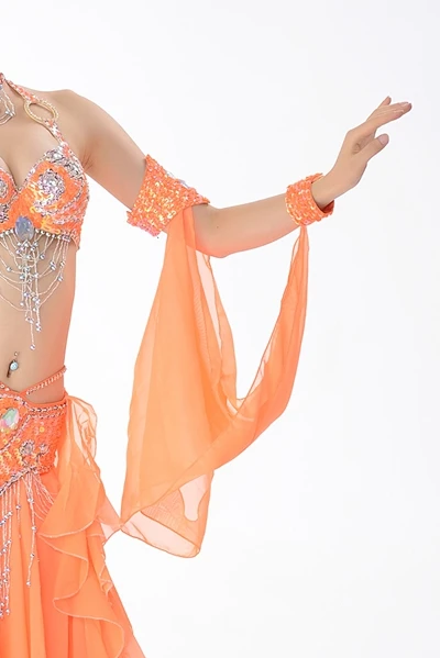 11 цветов,, костюм для танца живота, аксессуары, 1 шт., рукава на запястье, регулируемые шифоновые браслеты с блестками - Цвет: Orange