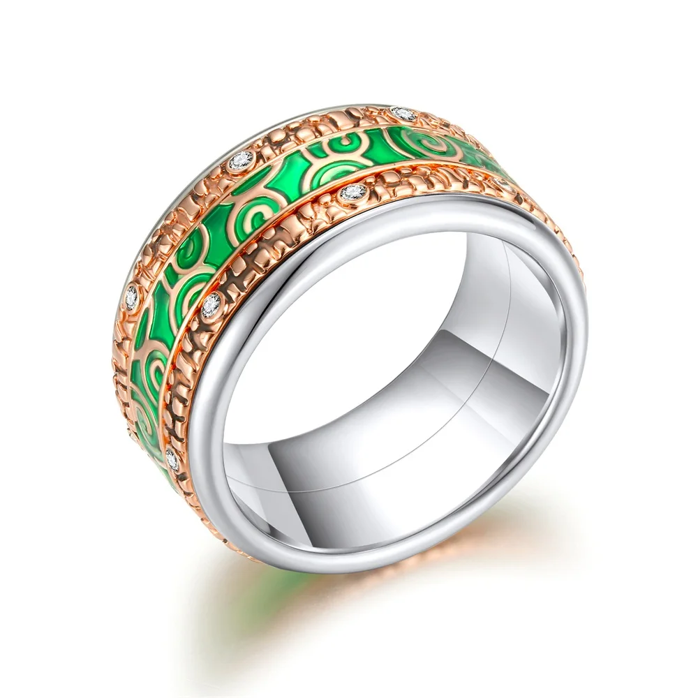 Rose Gold Ring Floya, несколько колец для женщин, сменная комбинация, зеленое заполненное кольцо, нержавеющая сталь, массивное обручальное кольцо ручной работы - Цвет основного камня: Rose Gold Ring
