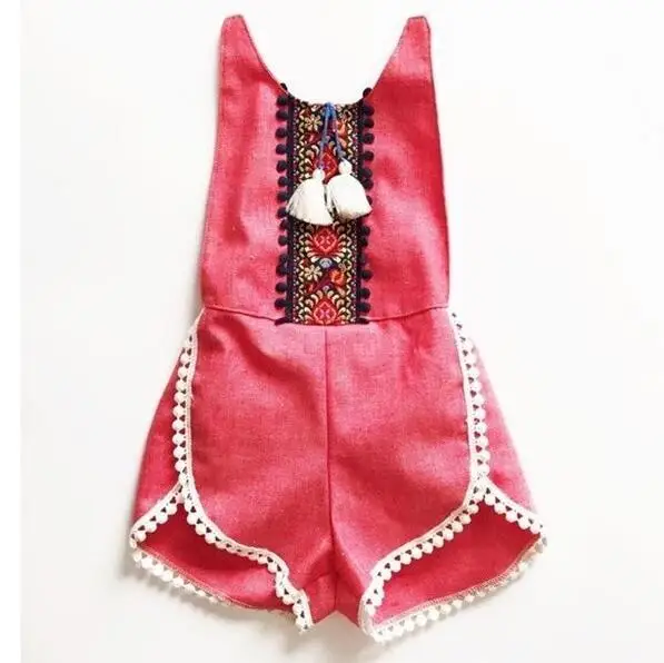 2016 European America Style Girl Overalls Tassels Toddler Baby Girl font b Romper b font National