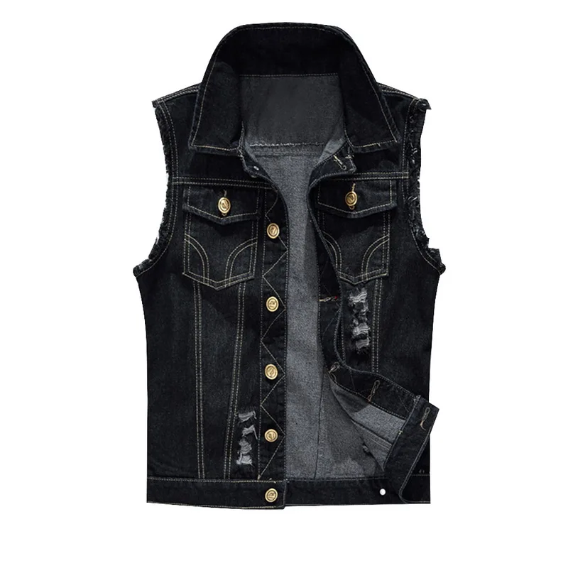 

MoneRffi Cotton Jeans Sleeveless Jacket Vest Men Plus Size 6XL Black Denim Jeans Vest Male Cowboy Outdoors Waistcoat Mens Jacket