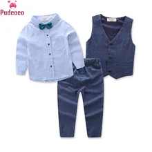 Pudcoco/Новая брендовая одежда для маленьких мальчиков в джентльменском стиле комплект из 3 предметов, жилет с галстуком-бабочкой комплект из футболки и штанов
