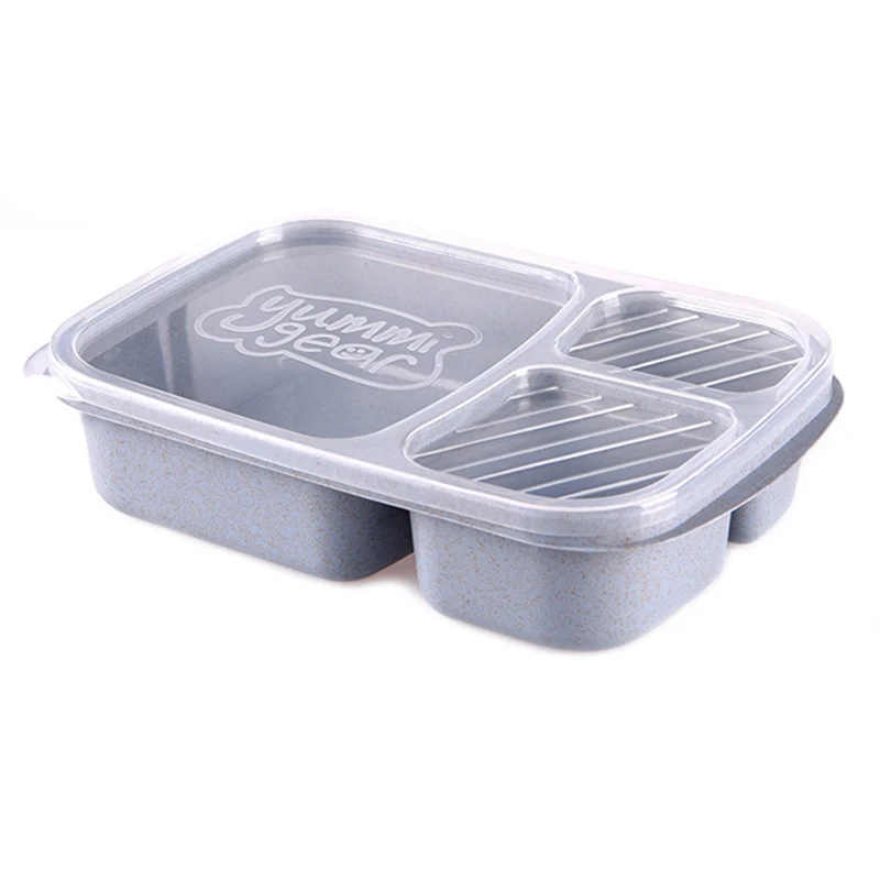 Baby Food Storage Wheat Straw Eco-friendly Lunch Lid Box 3 Grid Children Feeding Food Training Container Dinnerware Set BB5064 (2)