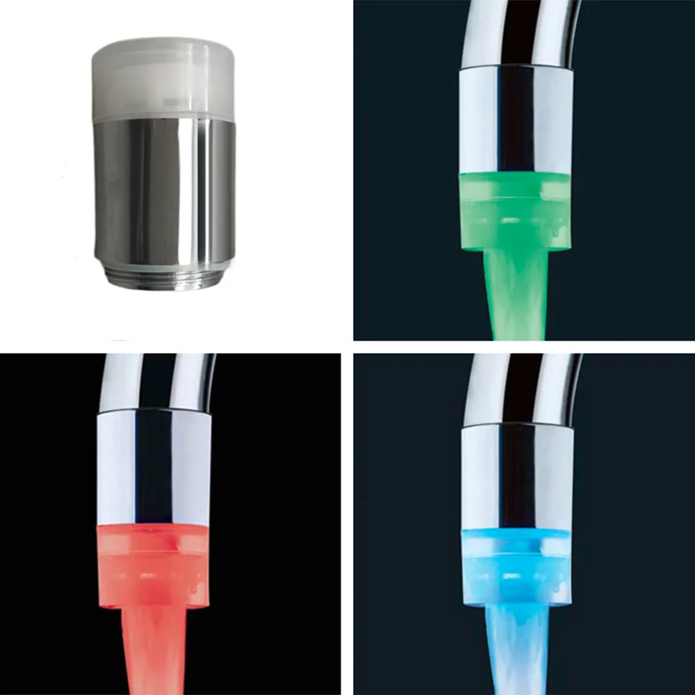 Мода воды Glow душ 3 цвета Изменение светодио дный Нажмите кран Температура Сенсор Универсальный адаптер Кухня аксессуар