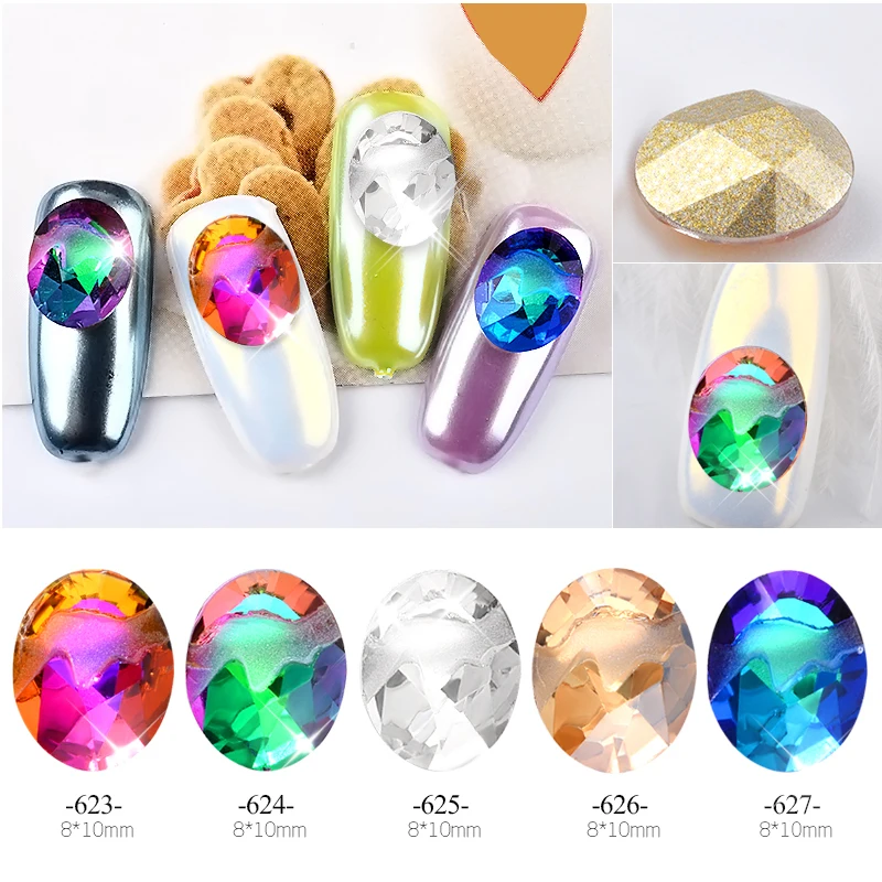 10-St-cke-Flamme-Rock-Chameleon-Kristall-Nagel-Strass-DIY-Oval-Sharp-Charme-3d-Nagel-Schmuck