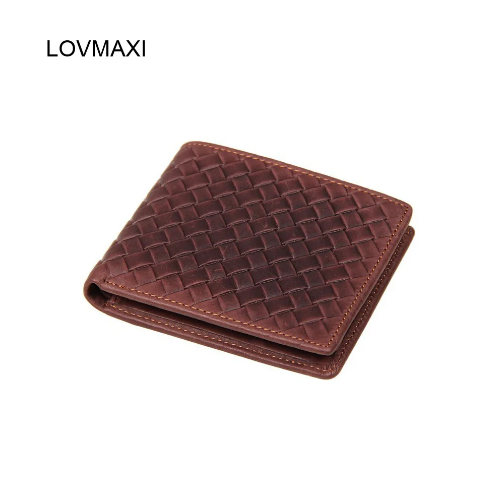 

LOVMAXI man leather wallets 100% real cow leather weaving embossed wallets short wallet 2 fold purse Vintage Men short wallets