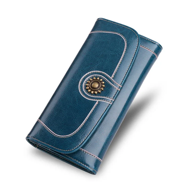 

2018 Hot Women Wallet long Cowhide Large-Capacity Mobile Phone Bag Ladies Retro Wallets European And American Style Clutch Bag