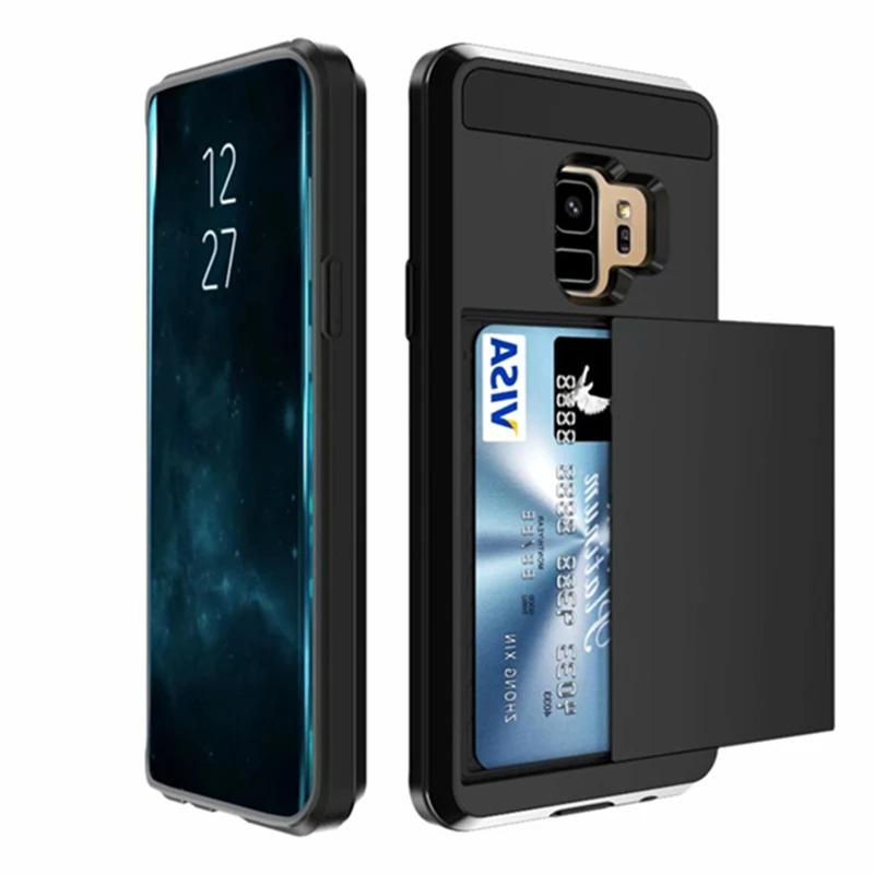 

For Samsung Galaxy S10e S9 S8 Note 10 Plus Case Slide Wallet Credit Card Slot PC Cover For S6 S7 Edge TPU Armor Shockproof Coque