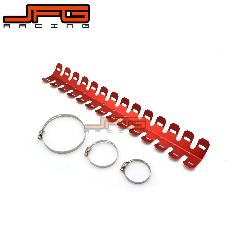 Red JFG RACING Universal Motorcycle Exhaust Muffler Protector Can Cover Guard For Dirt Bike Motocross Supermoto Endro