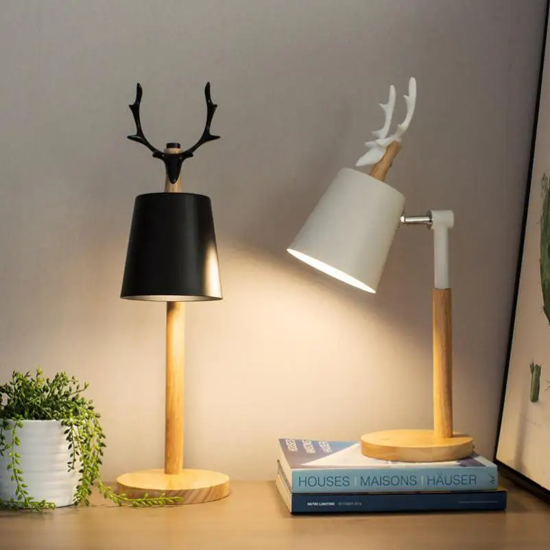 Library wood desk Lamp Table light for study Wood iron ...