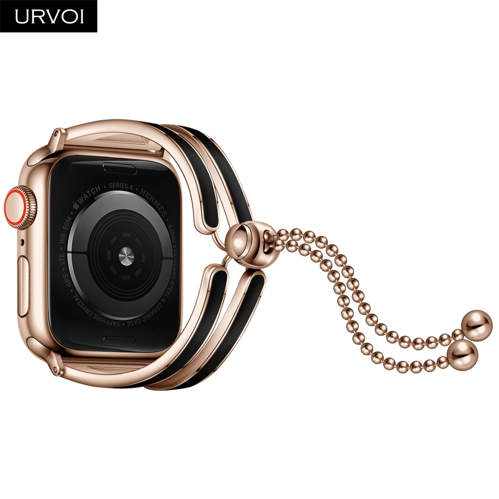 URVOI браслет для Apple Watch 4 3 2 1 ремешок 40 мм 44 мм манжета из нержавеющей стали роскошный ремешок для iWatch женщин девушек цепь металлический ремень