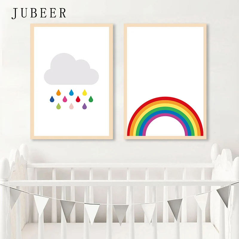 Children Baby Girl Bedroom Art 3 Pictures Rainbow Cloud Sun Nursery Prints Set