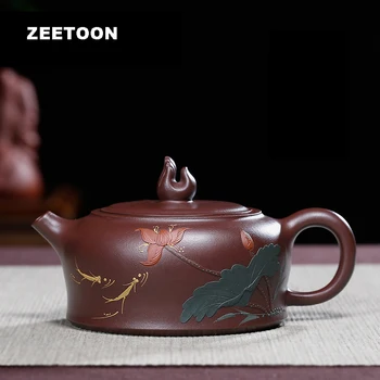 

270cc Authentic Yixing Teapot Chinese Health Purple Clay Lian Hua Lotus Pot Kung Fu Tea Set Master Handmade Zisha Tea Pot Kettle