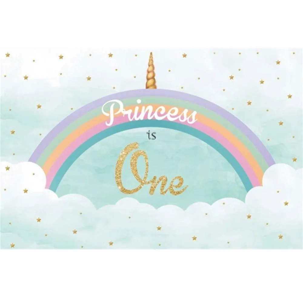 Laeacco Rainbow Birthday Backgrounds For Photography Baby 1st Unicorn Party Star Poster Photography Backdrops For Photo Studio