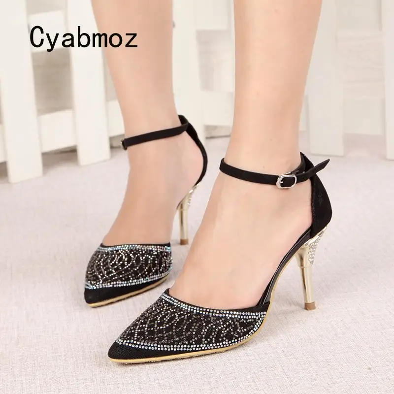 

Cyabmoz New High heels Rhinestone Sandals Shoes Woman Pointed Toe Party Wedding Women Ladies Shoes Tenis feminino Zapatos mujer