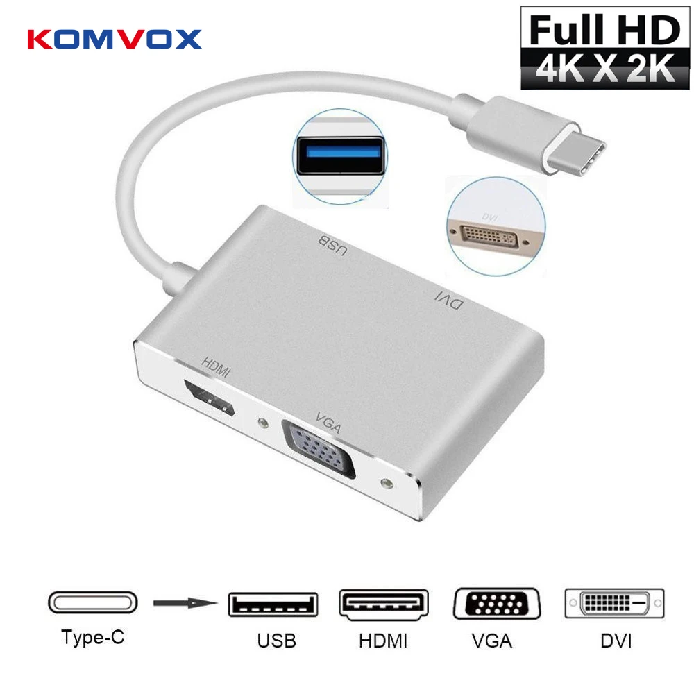 4 in 1 USB 3.1 USB C Type C to HDMI VGA DVI USB 3.0 for Macbook Chromebook Pixel USB C HUB Converter 4 in 1 USB 3.1 USB C Type C to HDMI VGA DVI USB 3.0 for Macbook Chromebook Pixel USB C HUB Converter