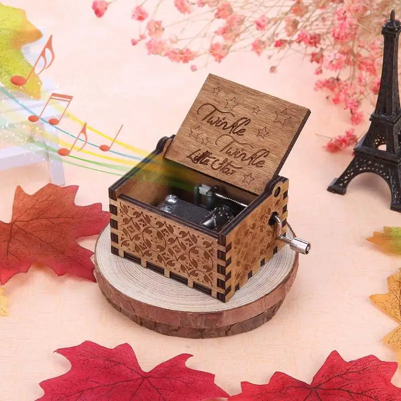 Caja de música de madera pequeña estrella mano manivela tema caja de música para niños regalos de cumpleaños caja de artesanía tallada antigua Caja de música de madera pequeña estrella mano manivela tema caja de música para niños regalos de cumpleaños caja de artesanía tallada antigua