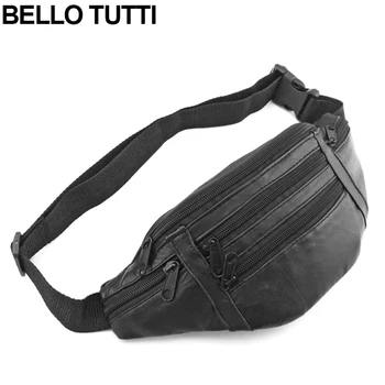 

BELLO TUTTI Unisex Genuine Leather Waist Packs Fanny Pack Belt Bag Phone Pouch Bags Travel Waist Pack Male Small Waist Bag Black