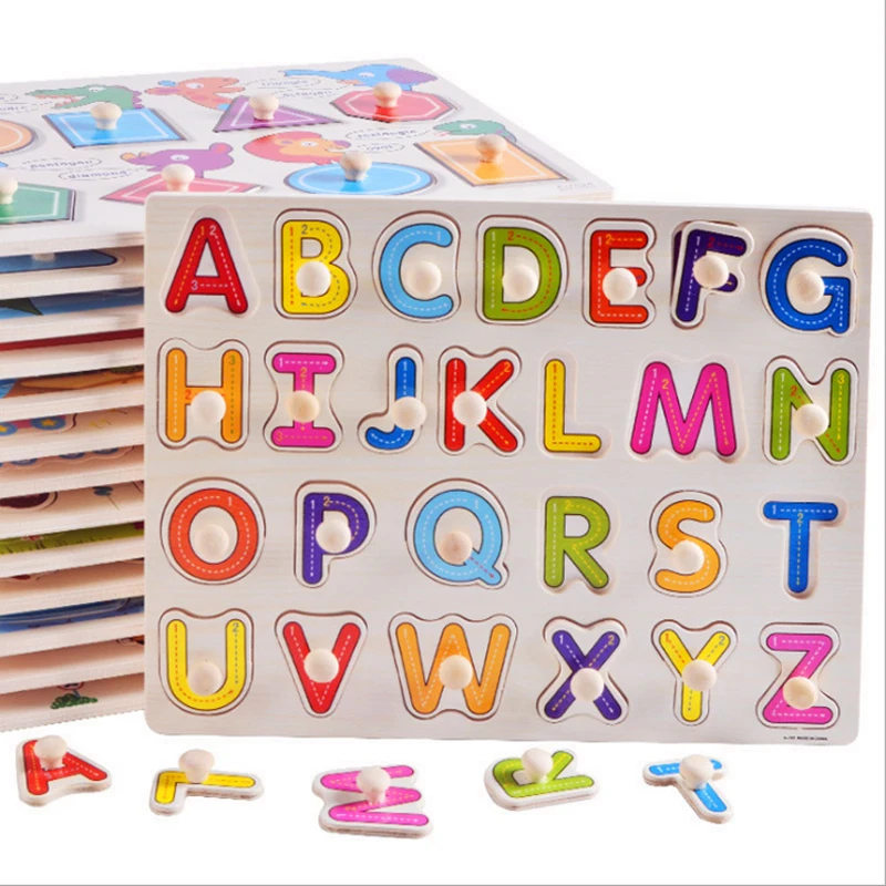 

Wooden Puzzle Toys Letter Number Animal Car Vehicle Recognition Children Jigsaw Hand Grasp Board Plate Kids Educational Toys