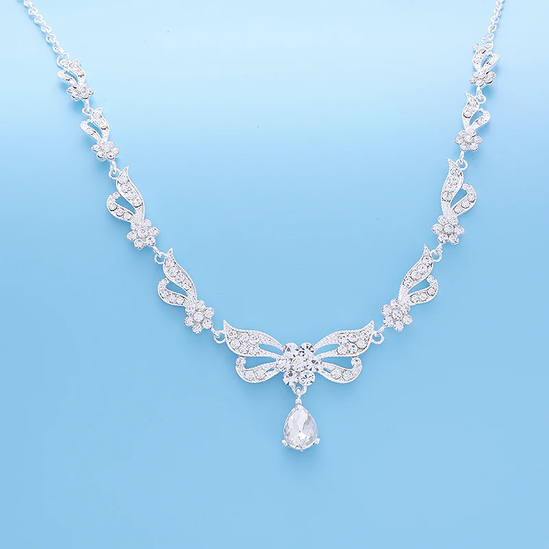 Bride Diaries Wedding Accessories Simulated Pearl Tiara Crown Earrings Necklaces Set Silver Plated Bridal Jewelry Sets (2)