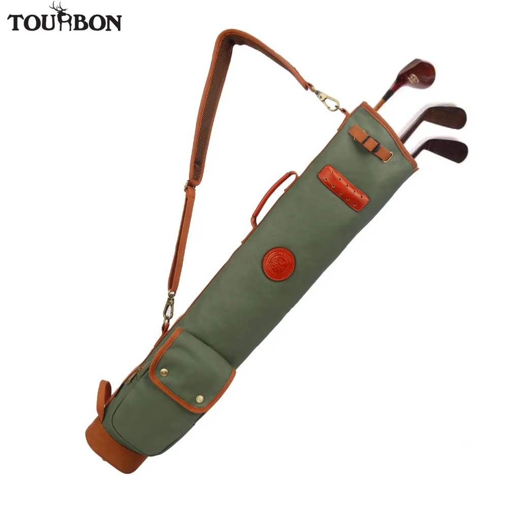 Tourbon Vintage Golf Club Bag Carrier Pencil Style Waxed Canvas & Leather Fleece Padded Clubs Interlayer Cover 90CM Tourbon Vintage Golf Club Bag Carrier Pencil Style Waxed Canvas & Leather Fleece Padded Clubs Interlayer Cover 90CM
