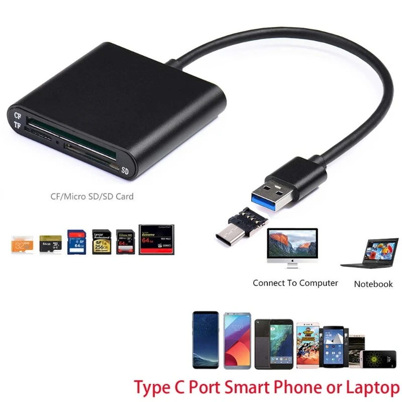 USB Card Reader 3,0 Тип C высокой Скорость CF SD Micro SD Card Reader для S8 Android ноутбук аксессуары