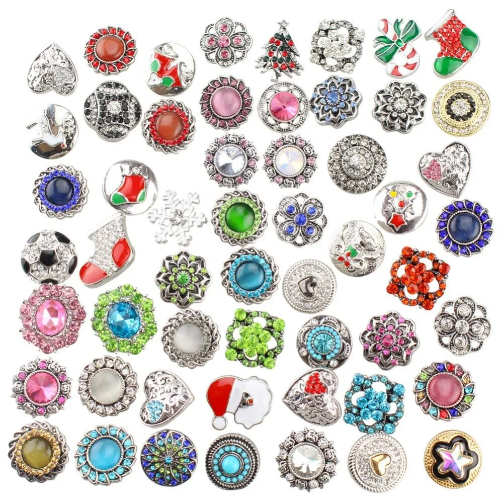 Hot 10pcs/lot Mix styles 18mm Metal Snap Button Charm Rhinestone alloy