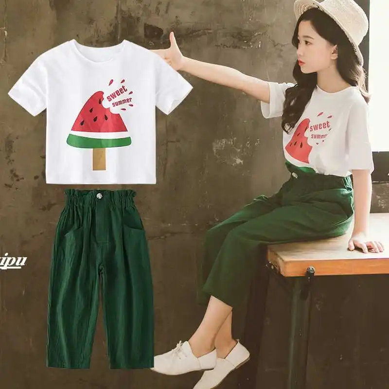 

Children Clothing Set 2019 Teenage Girls Suit School Tracksuit For Girls Clothes T Shirts Tops Tees + Pants 4 6 8 10 12 14 Years
