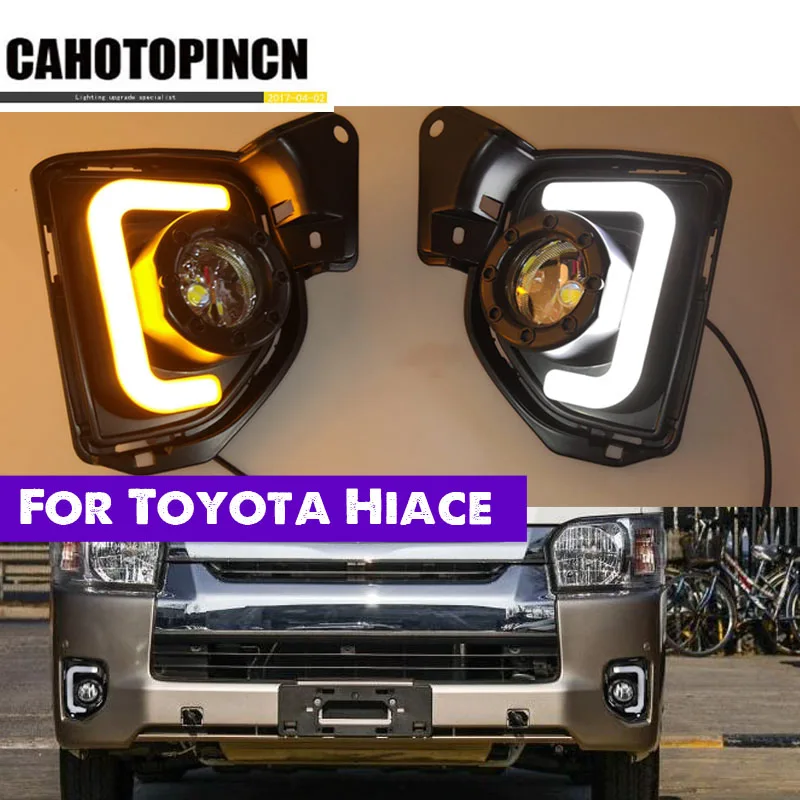 

2PCS For Toyota Hiace 2014 2015 2016 2017 2018 12V Car LED DRL Daytime Running Light fog lamp With Turn Signal style relay