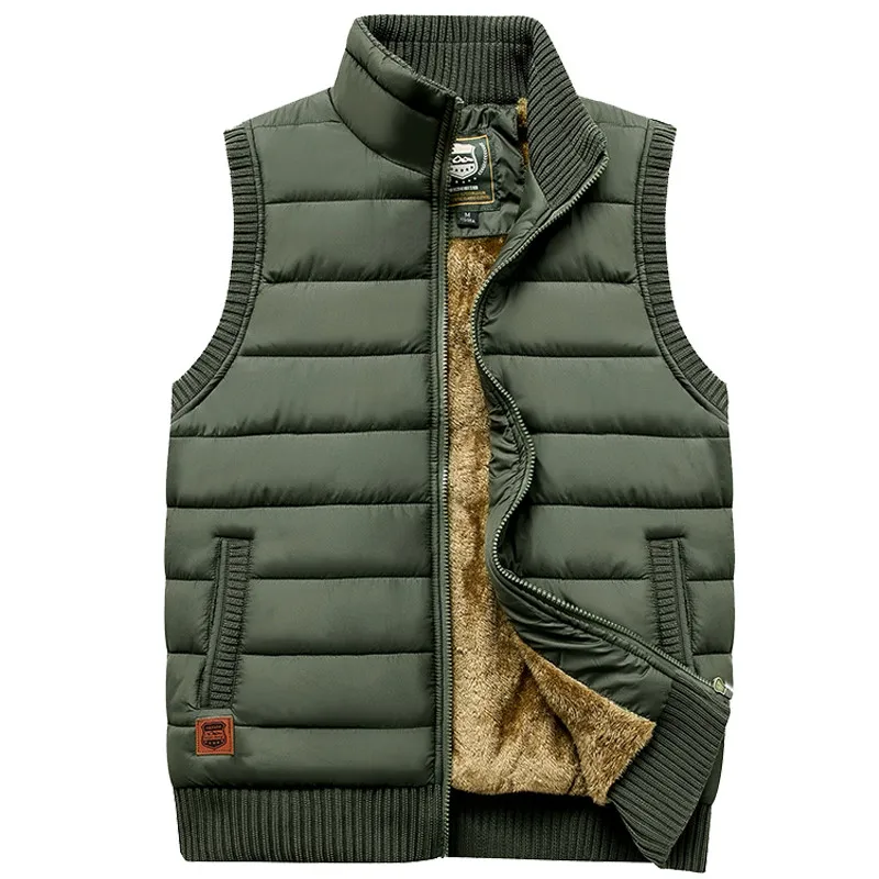 

Newest 2019 Autumn Winter Men Coat Warm Sleeveless Jacket Casual Men Vest Coat Fleece Army Green Waistcoat Plus Size 5XL