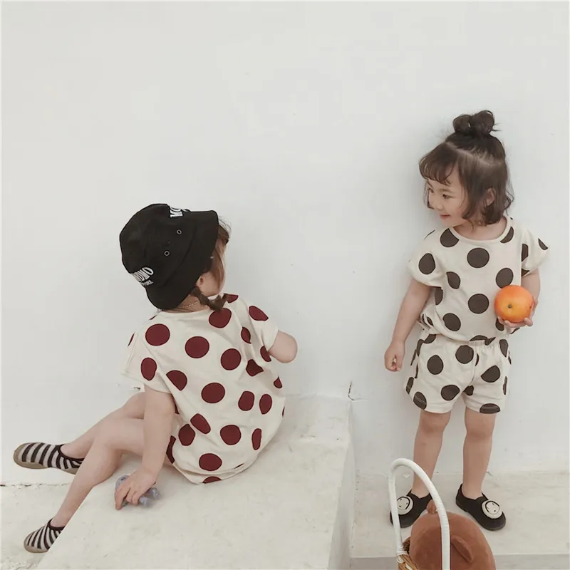Roupas da Menina Camiseta + Calças Humor Urso Terno Verão Casual Nova Dot Algodão 2 Pçs Conjunto Bodysuit Crianças Bebê Meninas Roupas 16 High Quality Mamãe e Bebê